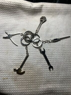 Men's Silver Tool Charm Keychain - Mini Wrench, Hammer & Pliers Working Man